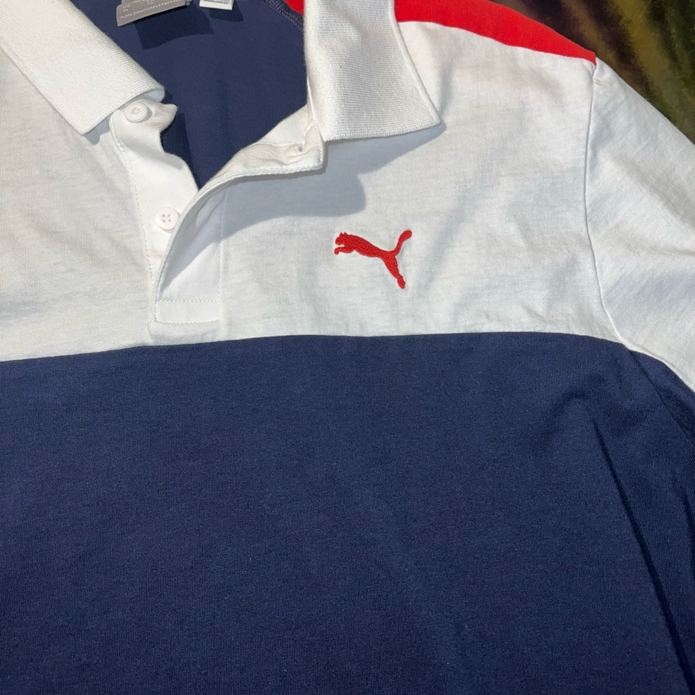 Puma Men's Polo in Red, White, and Navy